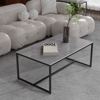 Modern Marble and Metal Frame Open Rectangle Coffee Accent Table Living Room End