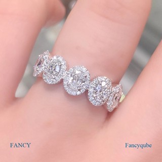 Fancy แหวนหมั้น ประดับเพทาย ทรงวงรี หรูหรา สีเงิน เครื่องประดับ สําหรับผู้หญิง