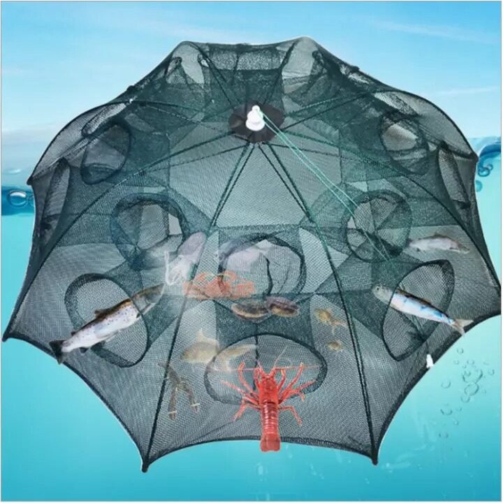 มุ้งดักปลา ดักกุ้ง พับเก็บได้ ได้ปลาชัวร์ (8ช่อง 95x50 ซม) Foldable Fishing Mesh Nylon Crab Shrimp Net Trap Cast Dip Cag