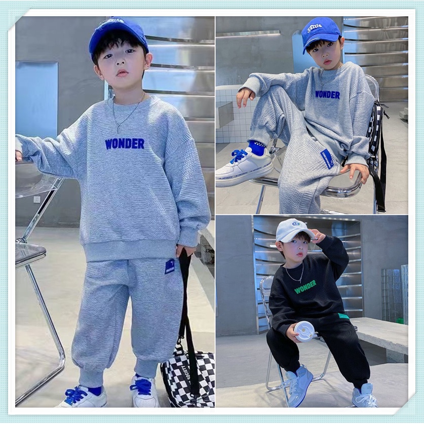 เด็ก/ฤดูใบไม้ร่วง/เซ็ต เด็กใหม่กีฬาจดหมายพิมพ์คอกลมแขนยาว/เสื้อกันหนาว + กางเกงลำลองหลวมสองชิ้น Set