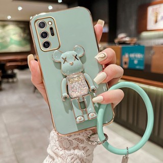 เคสโทรศัพท์มือถือ ชุบไฟฟ้า พร้อมขาตั้ง รูปหมี สําหรับ Samsung Galaxy note20ultra note20plus note10+ note10 lite