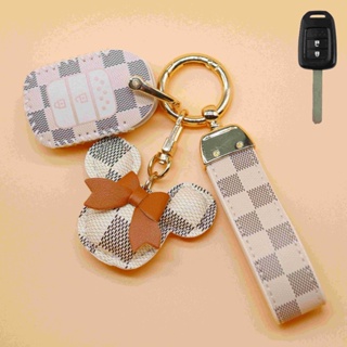 Custom logo luxury fashion soft leather 2022 for honda civic x car key fob cover with keychain accessories