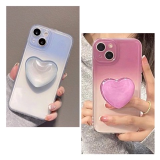 เคสไอโฟนใสออมเบรฟ้า/ชมพู+แถมholderหัวใจ i7-14promax (Case iphone) เคสมือถือ เคสเกาหลี เคสมินิมอล เคสไล่สี ขายดี