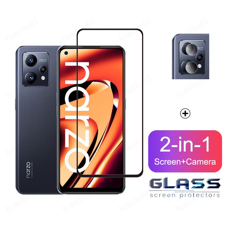 2 in 1 Realme Narzo 50 Pro 5Gฟิล์มกระจกนิรภัยสําหรับRealme Narzo 50i 50A Prime 50 4G 9 8 5G 7 Pro + 9i 8iเลนส์กล้องกระจกป้องกันหน้าจอ