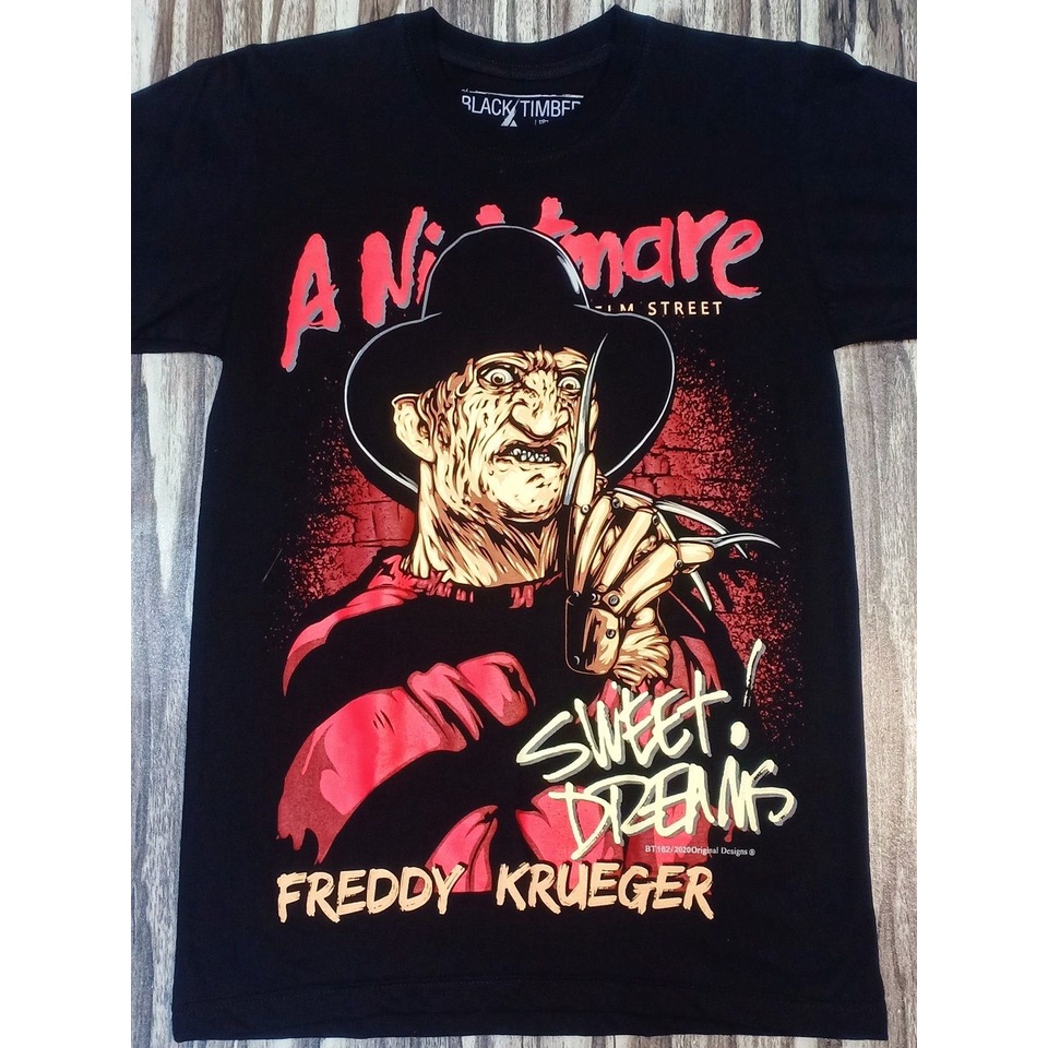 BT162 FANART FREDDY KRUGER NIGHTMARE SCRY HORROR HALLOWEEN VINTAGE MOVIE THEME BLACK TIMBER COTTON เ