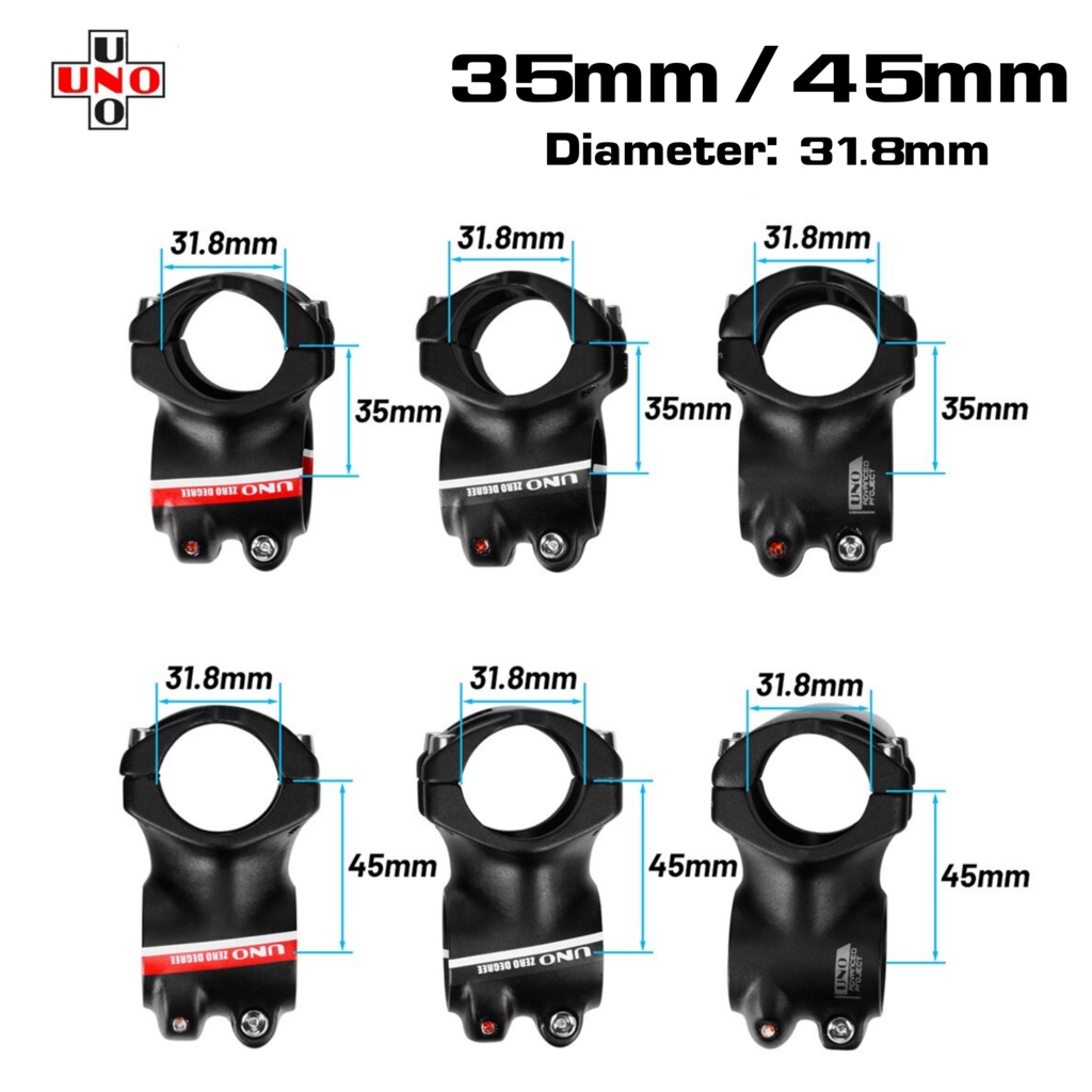 สเต็มจักรยานอลูมิเนียม UNO 0 degree ยาว 35มม. 45มม.