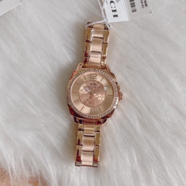 (ผ่อน0%) นาฬิกา Coach Women's Quartz Watch Rosegold 14503142 สายสแตนเลส สีโรสโกลด์ หน้าปัด ล้อมคริสตัล 34 มม.