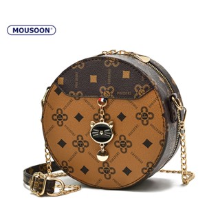 MOUSOON จี้แมว Crossbody Chain กระเป๋ากลมเล็กรูปสูงพิมพ์กระเป๋าสะพายเค้กกลม