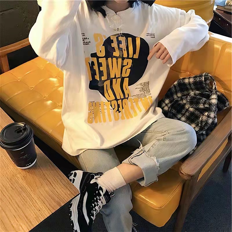 NY เสื้อยืดแขนยาวพิมพ์ลายแฟชั่น