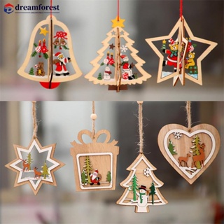 DREAMFOREST New Year 3D Christmas Ornament Wooden Hanging Pendants Star Xmas Tree Decorations Home Decor B6G4