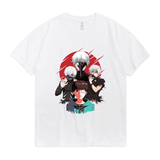 เสื้อยืดผู้หญิง อะนิเมะโตเกียวปอบ Kaneki เสื้อยืดผู้ชายผู้หญิงญี่ปุ่นสตรีทแวร์คอสเพลย์เสื้อยืดแขนสั้นวัยรุ่นการ์ตูนการ์ต