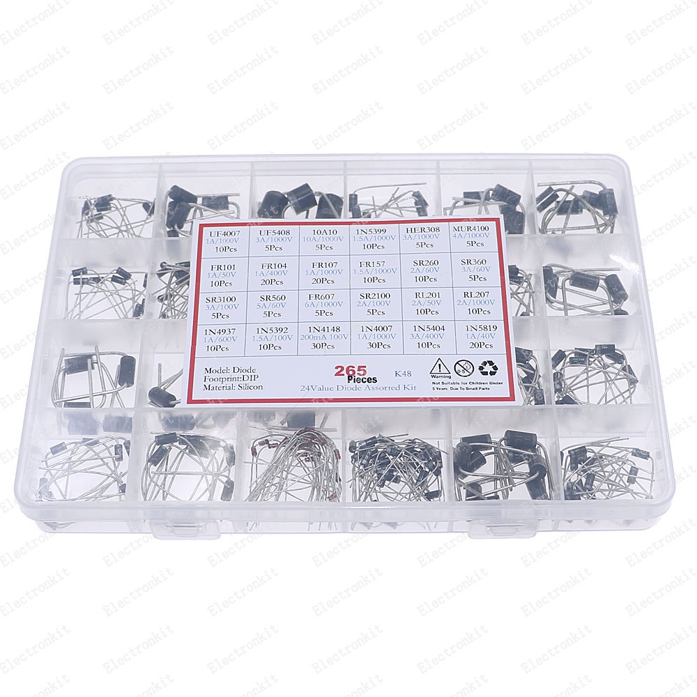 265pcs Fast Switching Schottky Diode Kit Box 1N4007 UF5408 UF4007 1N5399 HER308 MUR4100 1N4148 RL207