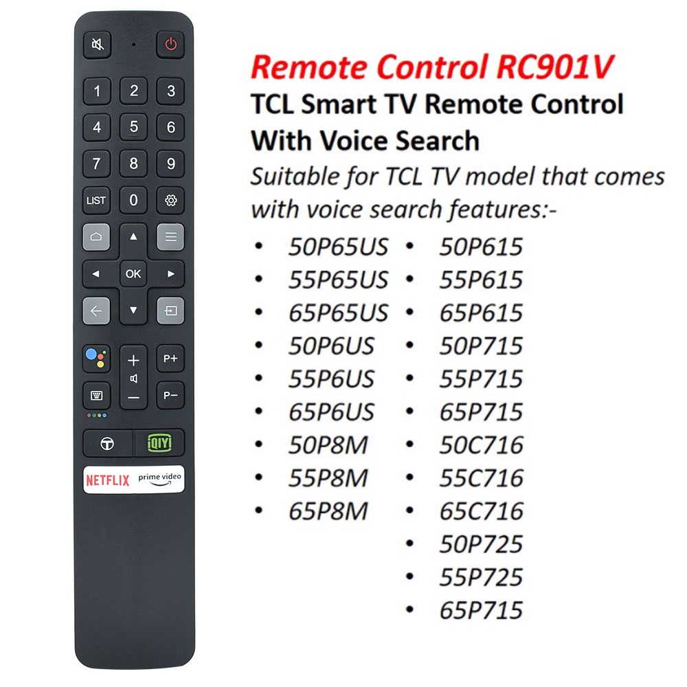 รีโมตคอนโทรล RC901V FMR6 สําหรับ TCL 4K LED Android Smart TV RC901V FMR6 พร้อม Netflix Youtube QIY 65P725 55C716 50P715 65P615