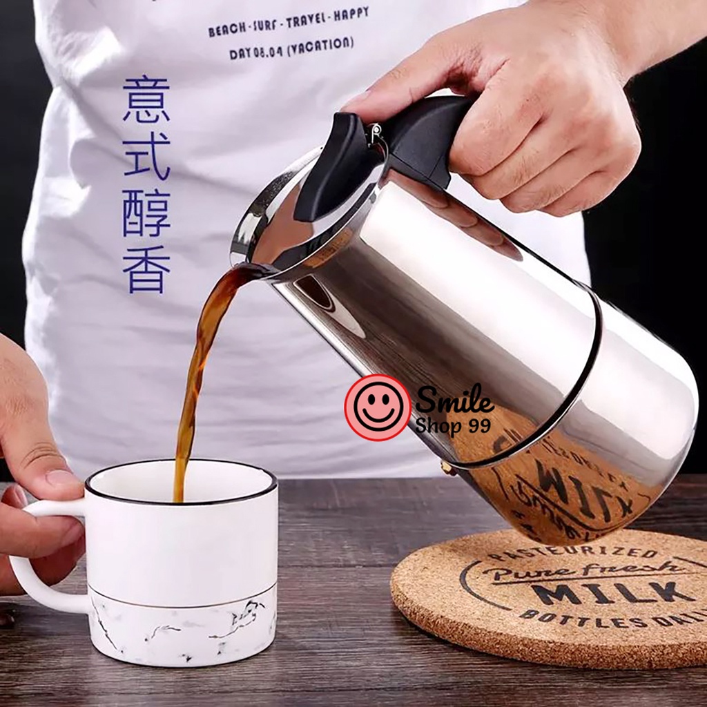 กาต้มกาแฟสดพกพา สแตนเลส หม้อต้มกาแฟแรงดัน เครื่องทำกาแฟสด ESPRESSO MAKER
