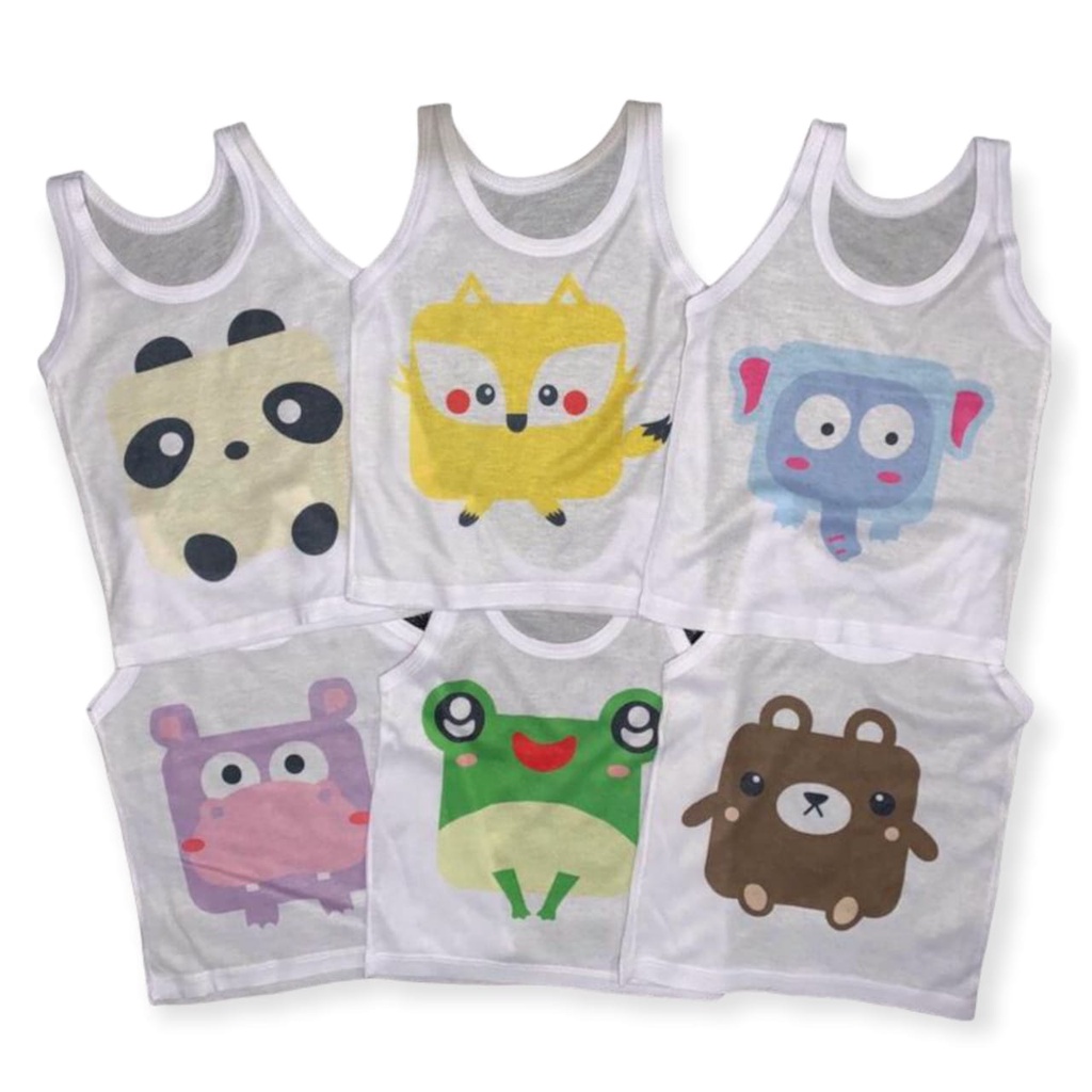 Putih 4 ชิ้นเสื้อกล้ามเด็กสีขาวพร้อม IMAGES / เสื้อกล้ามตัวละครสําหรับเด็ก อายุ 0-10 ปี
