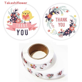 (Takashiflower) สติกเกอร์ฉลาก ลายสัตว์ Thank You ดอกไม้สีชมพู สําหรับติดซองจดหมาย 500 ชิ้น