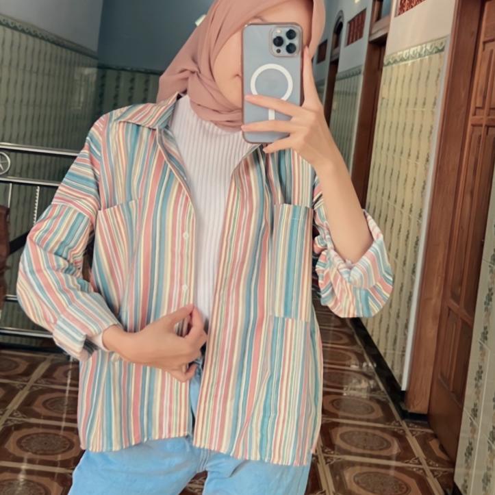 Kemeja เทรนด์ล่าสุด COLORFUL CANDY STRIP SHIRT / SALUR SHIRT @bby_me