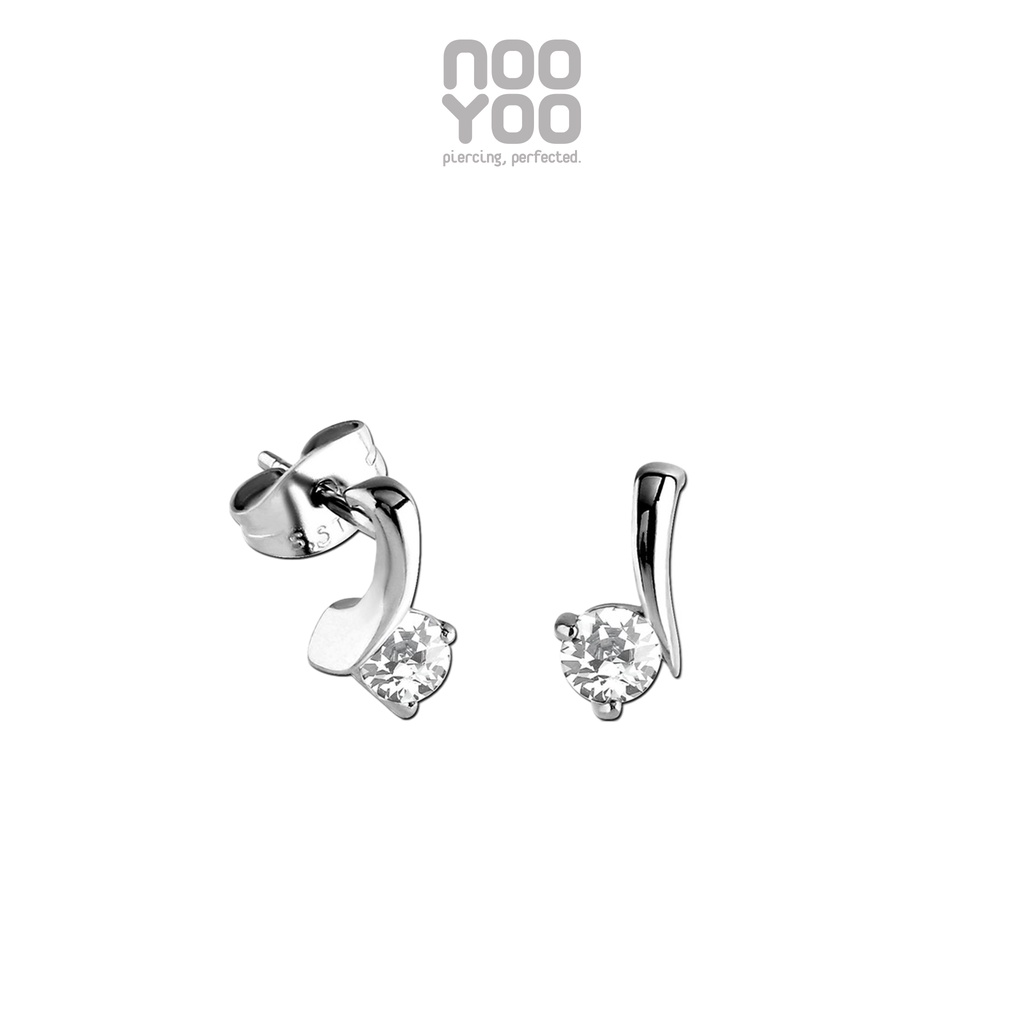 NooYoo ต่างหูสำหรับผิวแพ้ง่าย DELICATE with Crystal Surgical Steel (ขาว / ชมพู)