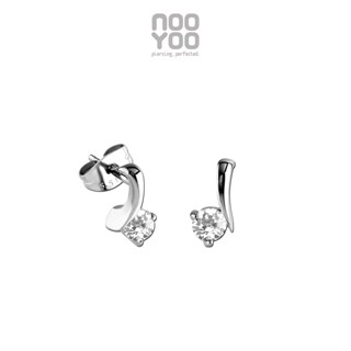 NooYoo ต่างหูสำหรับผิวแพ้ง่าย DELICATE with Crystal Surgical Steel (ขาว / ชมพู)