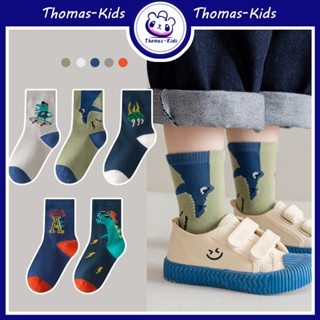 [THOMAS Kids] ถุงเท้าผ้าฝ้าย ลายไดโนเสาร์ คุณภาพสูง ใส่สบาย สําหรับเด็กผู้ชาย ผู้หญิง อายุ 1-12 ปี ขายส่ง 5 คู่