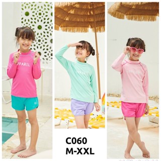 C060 🦄🐳ชุดว่ายน้ำเด็กผู้หญิงแขนยาว กางเกงขาสั้น กันยูวี UPF 50+  M-2XL