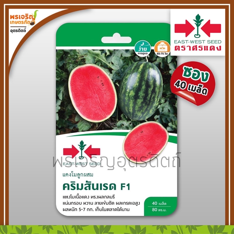 เมล็ดพันธุ์แตงโม แตงโมคริมสันเรด F1 (แบบซอง) เมล็ดแตงโมลูกผสม เมล็ดแตงโมเนื้อแดง เมล็ดพันธุ์ผักสวนครัว ตราศรแดง