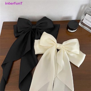 [InterfunT] Elegant Bow Ribbon Hair Clip Fashion Simple Solid Sa Spring Clip Hair Pin Retro Headband with Clips Girls Hair Accessories [NEW]