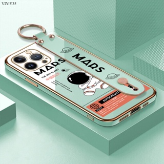 VIVO Y35 Y22 Y22S Y16 เคสวีโว่ สำหรับ Case Cartoon Astronaut เคส เคสโทรศัพท์ เคสมือถือ Wrist Strap Casing Full Cover Soft Electroplating TPU Cases