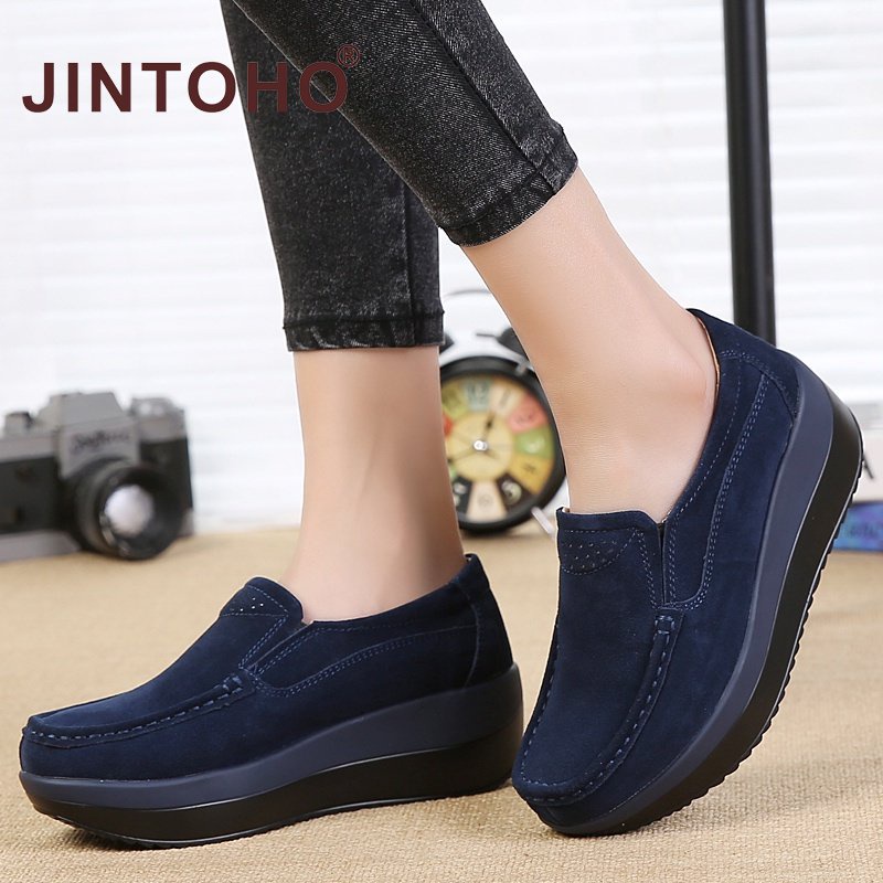 【JINTOHO】รองเท้าโลฟเฟอร์ลําลอง หนังนิ่ม ส้นหนา กันลื่น เพิ่มความสูง แฟชั่นสําหรับสตรี