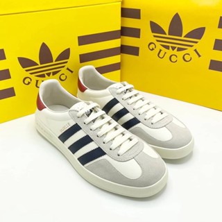 ADIDAS X GUCCI GAZELLE SNEAKER รองเท้าผ้าใบแบบผูกเชือก แบรนด์อดิดาส และกุชชี่ สีขาว size 42 และ 43