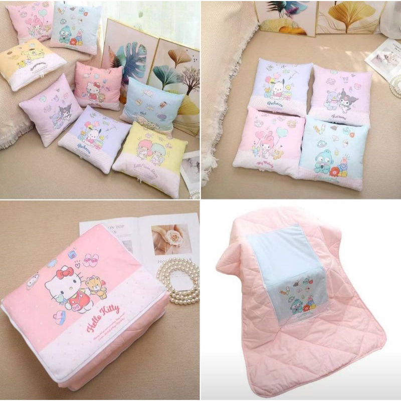 หมอนผ้าห่ม Sanrio Characters พับเป็นหมอน กางออกเป็นผ้าห่ม ขนาดหมอน 39x39cm ขนาดผ้าห่ม 100x150cmใบละ 