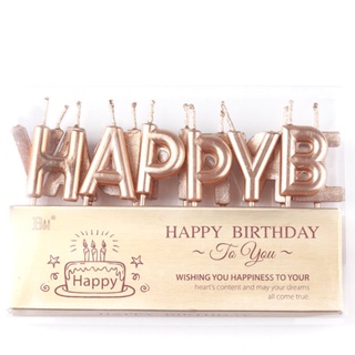 เทียนปักเค้กน่ารัก เทียนวันเกิด เทียนตัวอักษร HAPPYBIRTHDAY เทียนสีเมทัลลิค (13 ชิ้น) 0024