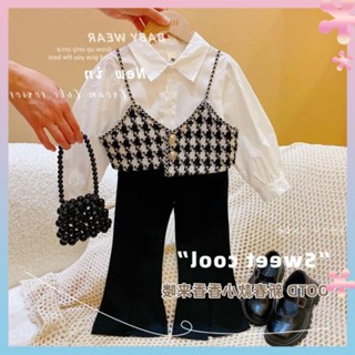 Korean style childrens western style shirt 2022 Spring and Autumn New girls princess style suit girls cute three-piece suit