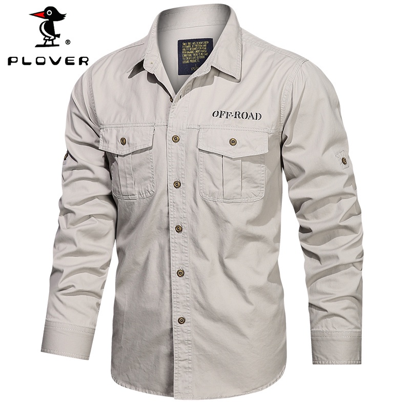PLOVER เสื้อเชิ้ตแขนยาวลําลอง ระบายอากาศได้ดี คุณภาพสูง สไตล์ทหาร สําหรับผู้ชาย