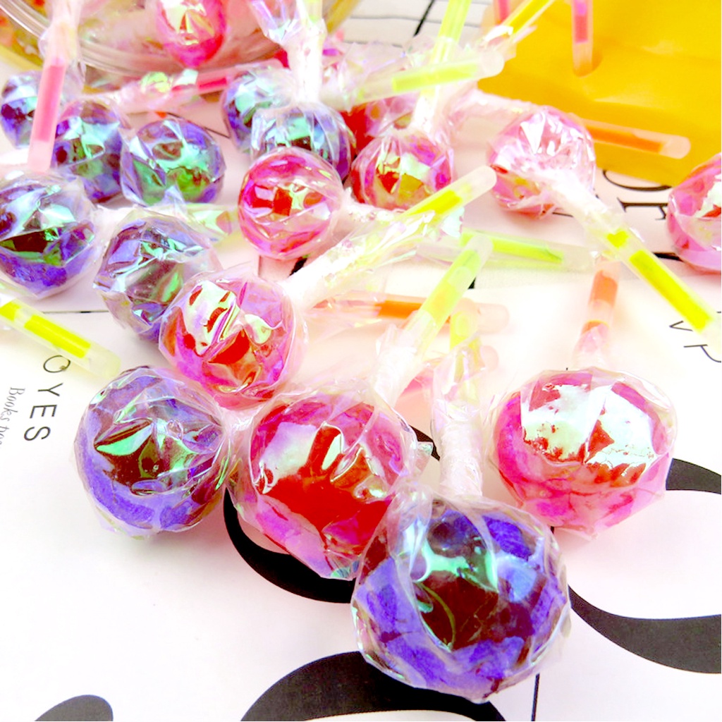 อมยิ้มก้านเรืองแสง กระดาษแก้ว รสผลไม้ (1ชื้น/11g.) lollipop อมยิ้มรสผลไม้ 20-40ชิ้น อมยิ้มแพ็คเกจใหม่ห่อด้วยกระดาษแก้ว