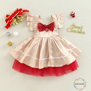 Babyclothes- ชุดเดรสลําลอง ผ้าตาข่าย ปักเลื่อม โบว์ แขนบิน สีตัดกัน สําหรับเด็กผู้หญิง ปาร์ตี้คริสต์มาส วันหยุด