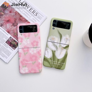 Jiehui เคสโทรศัพท์มือถือแฟชั่น แบบแข็ง ลายดอกทิวลิป 4 ดอก สีชมพู สําหรับ Samsung Z Flip4 Z Flip3