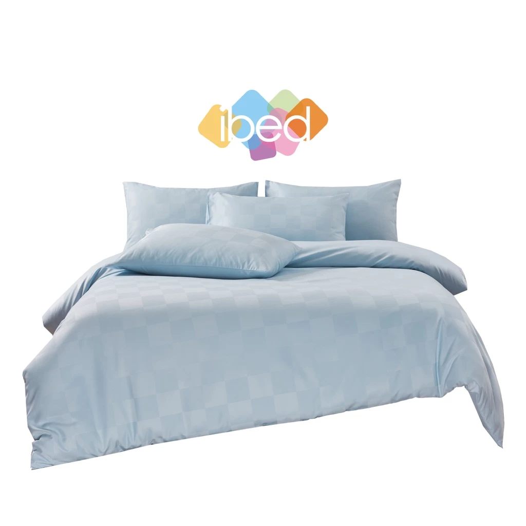 ibed ชุดผ้าปูที่นอนทอลายครบเซ็ท Softex Satin (ลายตาราง) Milky Blue - CHECKERD COLLECTION thumbnail 3