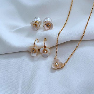 KS marine natural shell flower modeling temperament elegant ear studs earrings and necklace set