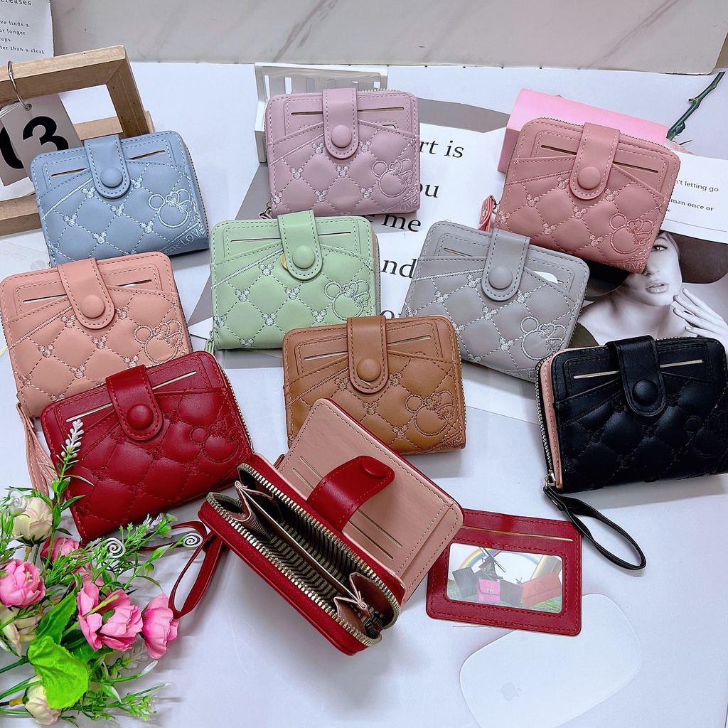 811/810กระเป๋าสตางค์ผู้หญิงใบสั้น2พับ มีซิปสำหรับใส่เหรียญ วัสดุ: หนังPU