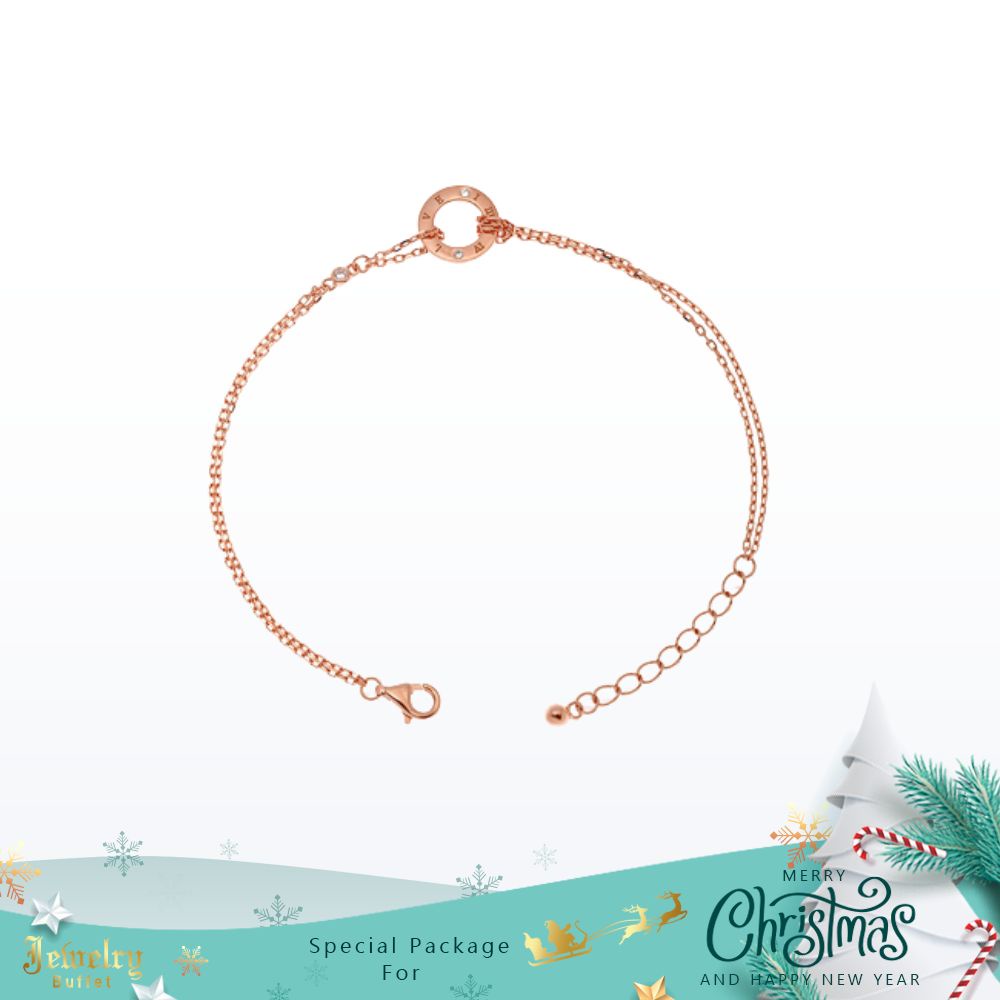 GNOCE Sterling Silver Safety Chain With Heart Charm – Rose Gold Plated, Cubic Zirconia, Lunar Texture, Fits Most Bracelets