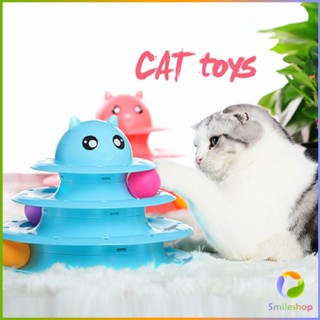 Smileshop รางบอล ตาโต ของเล่นแมวทรงโดม  รางบอล 4 ชั้น   Cat play plate