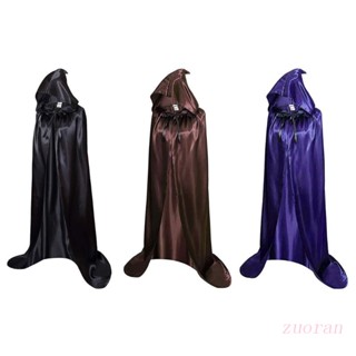 Zuoo เสื้อคลุมยาว มีฮู้ด ผ้าซาติน สีพื้น สําหรับแต่งคอสเพลย์แวมไพร์ ปาร์ตี้ฮาโลวีน คริสต์มาส