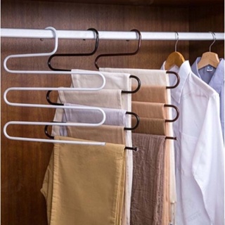 ไม้แขวนกางเกง ไม้แขวนหยัดพื้นที่ ไม้แขวนรูปตัวS แขวนกางเกงได้มากถึง 5 ตัว ไม้แขวนเสื้อ ไม้แขวนกางเกง