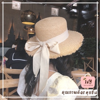 💕ivy หมวกสาน Raffia โบว์ยาว ( B32 ) หมวกปีกกว้าง