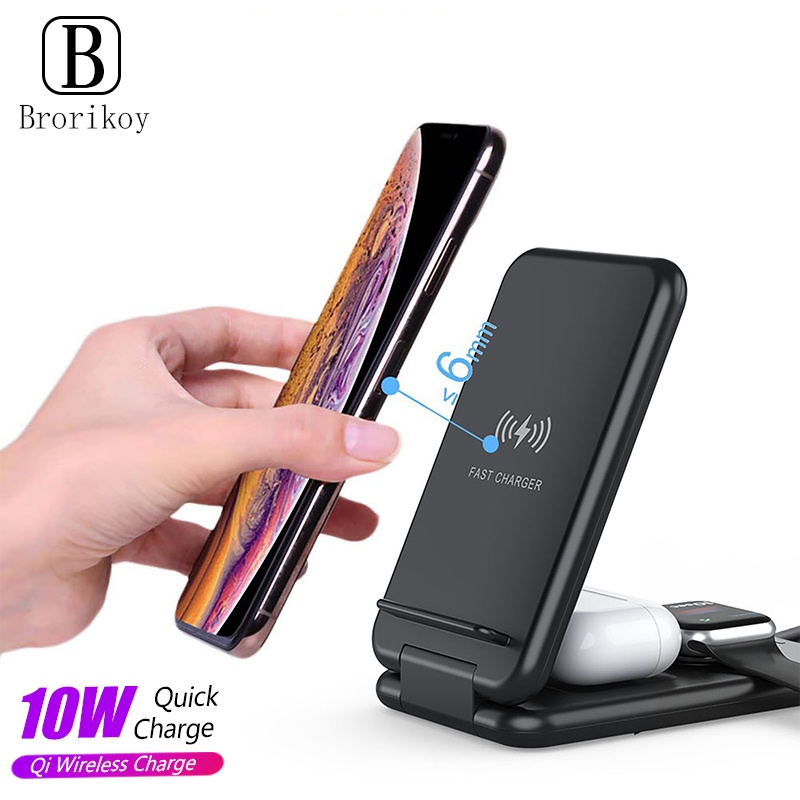 3 in 1 Fold Wireless Charger Stand Holder Qi Fast Charging Holder 10W for Samsung iWatch 6 5 Airpods