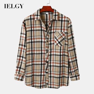 Ielgy เสื้อเชิ้ตแขนยาวลําลอง ลายสก๊อต ระบายอากาศ แฟชั่นฤดูใบไม้ร่วง สําหรับผู้ชาย