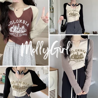 Mollygirl เสื้อแขนยาวรัดรูปผ้าร่อง ไม่ร้อน พร้อมส่งทุกสี