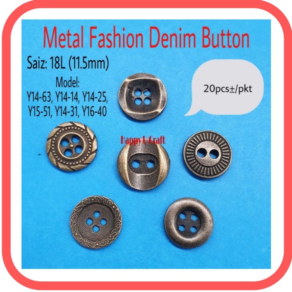 (20ชิ้น/พีเคที) Butang Kemeja Denim/ Metal Fashion Denim Button