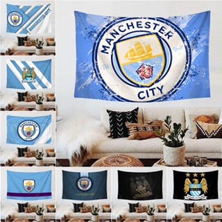 พรมโพลีเอสเตอร์ ลายโลโก้ Manchester City พร้อมคลิป สําหรับแขวนตกแต่งผนังบ้าน ห้องนอน ฟุตบอล